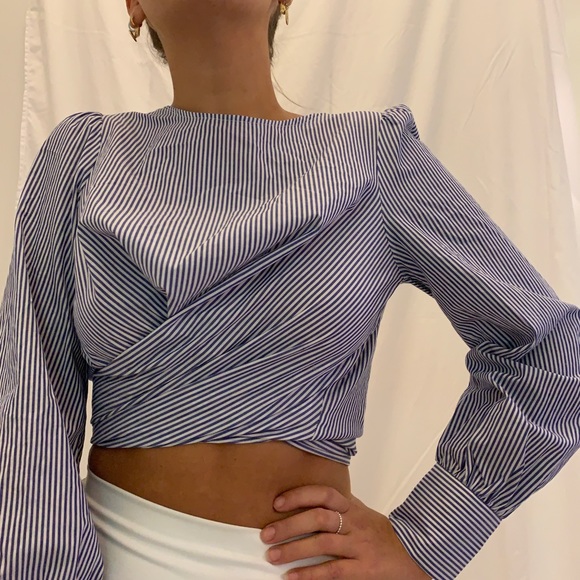 Zara Pinstripe Open Back Blouse - Picture 4 of 6
